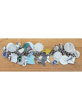 7” Vintage Sterling & Enamel Charm Bracelet LOADED  42 Charms Total 126g (42C)